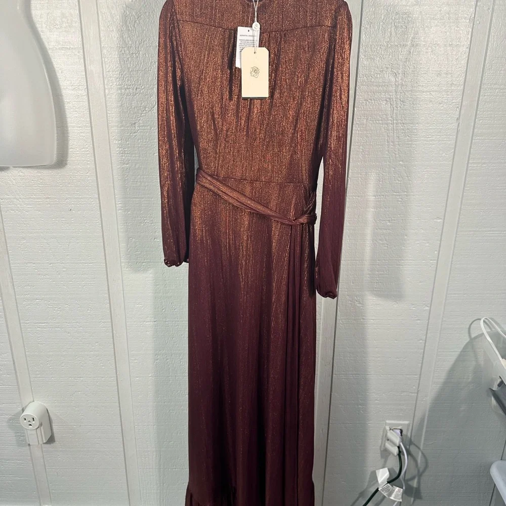 WAYF Women’s Meryl Long-Sleeve V Neck Metallic Wrap Long Sleeve Dress SZ XS NWT - Picture 9 of 14